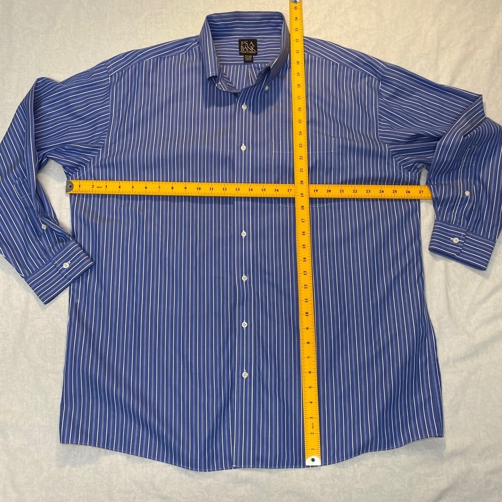 Jos A Bank Traveler Lot 3 Dress Shirts 17.5 34 Blue Check Stripe Cotton - Picture 10 of 16
